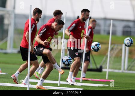 Cardiff, Großbritannien. September 2023. Connor Roberts aus Wales während des Fußballtrainings in Hensol, Vale of Glamorgan in South Wales am Mittwoch, den 6. September 2023. pic by Andrew Orchard/Andrew Orchard Sports Photography/Alamy Live News Credit: Andrew Orchard Sports Photography/Alamy Live News Stockfoto