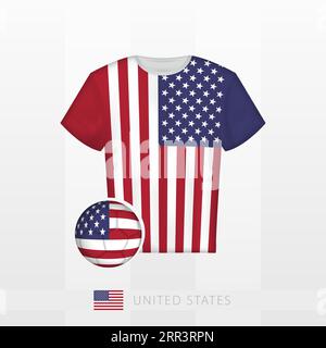 Fußballuniform der Nationalmannschaft der USA mit Fußball mit Flagge der USA. Fußballtrikot und Soccerball mit Flagge. Vektorvorlage. Stock Vektor