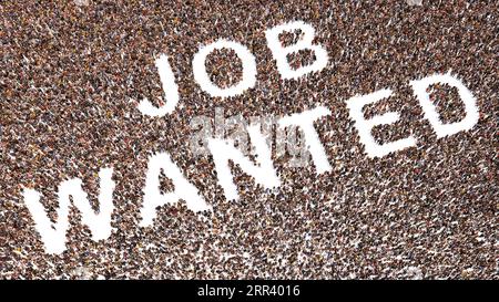 Konzeptionelle Konzeption große Gemeinschaft von Personen, die EINE Nachricht über DIE GEWÜNSCHTE STELLE formulieren. 3D Illustration Metapher für Arbeit, Humanressourcen, Beschäftigung, Rekrutierung Stockfoto