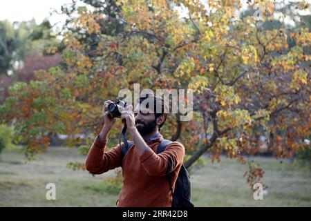 201118 -- ISLAMABAD, 18. November 2020 -- Ein Mann macht Fotos im Fatima Jinnah Park in Islamabad, Hauptstadt von Pakistan, 17. November 2020. PAKISTAN-ISLAMABAD-HERBSTLANDSCHAFT AhmadxKamal PUBLICATIONxNOTxINxCHN Stockfoto