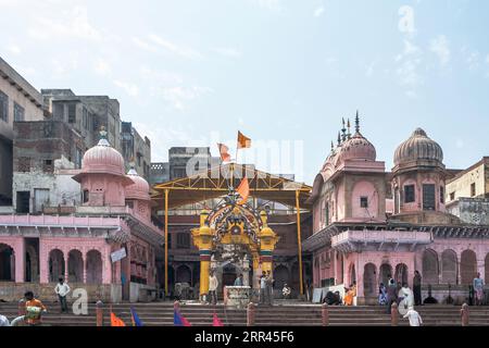 03 10 2007 Vishram Ghat ist eine Ghatgrube, ein Bade- und Gotteshaus, am Ufer des Flusses Yamuna in Mathura, Indien, Asien. Stockfoto