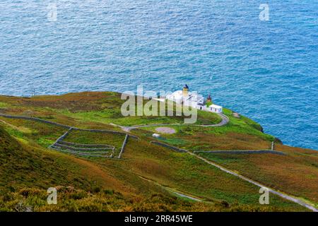 Blick auf den Mull of Kintyre Lighthouse auf der Halbinsel Kintyre, Schottland, Großbritannien Stockfoto