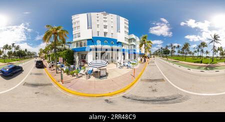 360 Grad Panorama Ansicht von Miami Beach, FL, USA - 3. September 2023: 360 Foto Park Central Hotel Ocean Drive