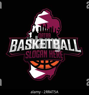 Das Logo des Qatar Basketball-Teams in modernem Stil mit schwarzem Hintergrund. Vektorillustration Stock Vektor