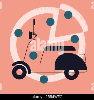 Motorraddruck mit Pizzalieferung Stock Vektor