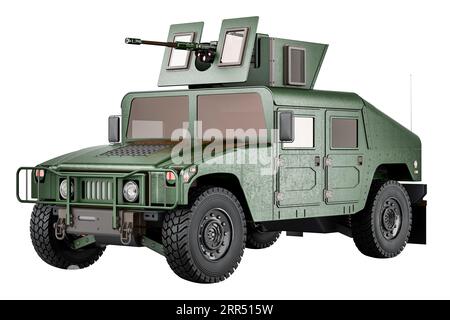 Humvee, High Mobility Mehrzweck-Radfahrzeug, 3D-Rendering isoliert auf weißem Hintergrund Stockfoto