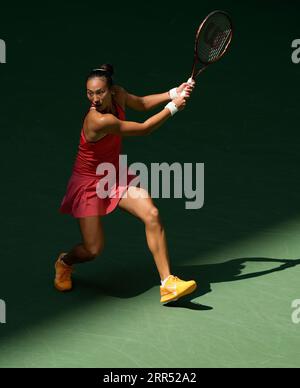 6. September 2023: Qinwen Zheng (CHN) verliert gegen Aryna Sabalenka (BLR), 6-1, 6-4 bei den US Open und spielt im Billie Jean King National Tennis Center in Flushing, Queens, NY, {USA} © Grace Schultz/Cal Sport Media (Bild: © Grace Schultz/Cal Sport Media) Stockfoto