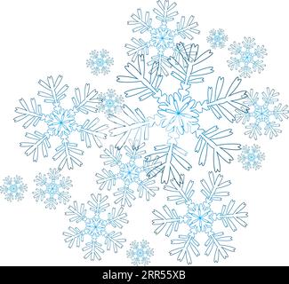 Blaue Schneeflocken-Abstraktion auf weißem Hintergrund. Vektorillustration Stock Vektor