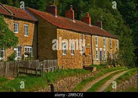 Hutton le Hole ist ein malerisches Dorf im North Yorkshire National Park, in dessen Zentrum die Fairy Call Beck verläuft. Stockfoto