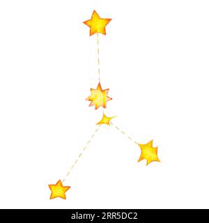Krebskonstellation. Wasserfarbenes Sternzeichen. Gelbe Sterne. Handgezeichnete Abbildung isoliert auf weiß Stockfoto