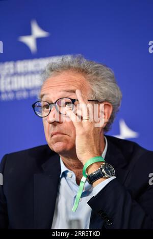 Pierre Gramegna, Managing Director des Europäischen Stabilitätsmechanismus, ist während der Konferenz zu sehen. Auf der 25. Rencontres Economiques d'Aix-en-Provence werden vom 07. Bis 09. Juli 2023 Wirtschaftsführer, Wissenschaftler, Staats- und Regierungschefs, gewerkschaftsvertreter, Studenten und Mitglieder des Freiwilligensektors zusammenkommen, um wirtschaftliche, politische und soziale Fragen zu erörtern. Stockfoto