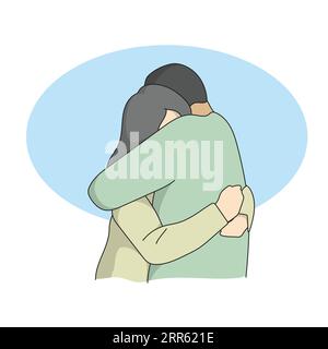 Liebespaar umarmt auf blauem Kopie Raum Illustration Vektor Hand gezeichnet isoliert auf weißem Hintergrund Stock Vektor