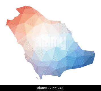 Karte von Saudi-Arabien. Abbildung des Landes mit niedrigem Poly. Geometrisches Design mit Streifen. Technologie, Internet, Netzwerkkonzept. Vektorillustration. Stock Vektor