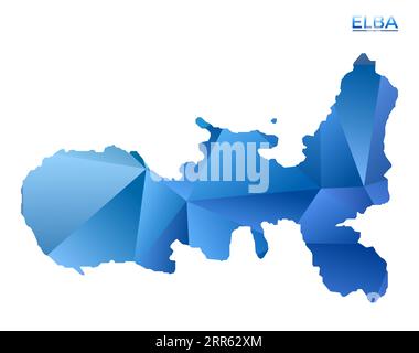 Vektor-polygonale Elba-Karte. Lebendige, geometrische Insel in flachem Poly-Stil. Elegante Illustration für Ihre Infografiken. Stock Vektor