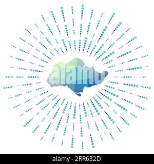 Die Form von Sentosa, polygonaler Sonnenbrand. Karte der Insel mit bunten Sternrochen. Sentosa-Illustration im digitalen, Technologie-, Internet- und Netzwerkstil. Stock Vektor