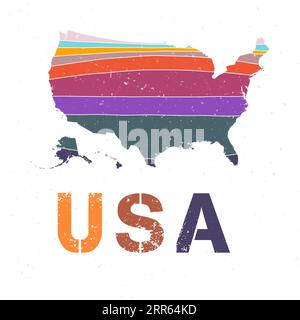 USA-Kartendesign. Form des Landes mit wunderschönen geometrischen Wellen und Grunge-Textur. Stilvolle Vektorillustration. Stock Vektor