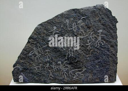 Felsmalereien in einem Museum, Nahaufnahme eines Fotos Stockfoto