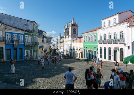 Salvador, Bahia, Brasilien - 02. September 2023: Blick von Ladeira do Pelourinho im historischen Zentrum der Stadt Salvador, Bahia. Stockfoto