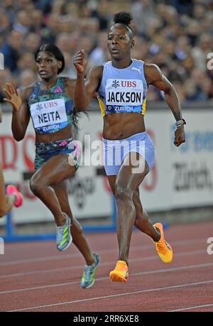 Shericka Jackson (JAM) gewinnt 21,82 die 200 m der Frauen während der Weltkasse Zürich im Letzigrund-Stadion, Donnerstag, 31. August 2023, in Zürich. Schweiz. (Jiro Mochiuzki/Bild des Sports) Stockfoto