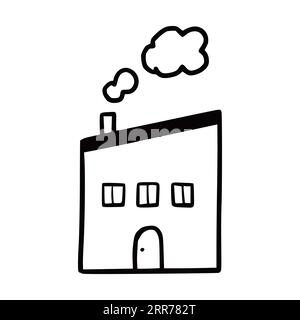 Handgezeichnetes niedliches Haus. Doodle Sketch Stil zu Hause. Wohnhaus mit Fenster, Dach. Vektorgrafik für das Home-Symbol. Stock Vektor