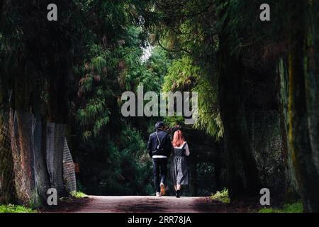 210320 -- FUZHOU, 20. März 2021 -- Touristen gehen auf einer Spur an der malerischen Gushan-Stelle in Fuzhou, Südostchina, Provinz Fujian, 9. März 2021. Umgeben von Hügeln und Bergen auf drei Seiten ist die Küstenstadt Fuzhou die Hauptstadt der Provinz Fujian im Südosten Chinas. Die Hauptstadt mit ihrem reichen kulturellen und historischen Erbe ist mit ihrem Spitznamen beliebter: Banyan City, da in der ganzen Stadt zahlreiche Banyan-Bäume gepflanzt werden, die den Bürgern entlang von Straßen und Straßen Schatten bieten. Der Fluss Minjiang fließt durch die Stadt und Fuzhou genießt ein günstiges Klima und hohe Niederschläge, was F ergibt Stockfoto