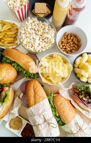 Top View Fast Food Tisch Stockfoto