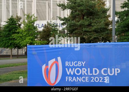 Bordeaux, Frankreich. September 2023. Das Multifunktionsstadion Matmut Atlantique in Bordeaux ist bereit für 5 Spiele der Rugby-Weltmeisterschaft 2023 (Irland-Rumänien, Wales-Fiji, Samoa-Chile, Südafrika-Rumänien, Fidschi-Georgien). Foto: Hugo Martin Alamy Live News. Stockfoto