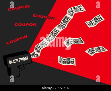 Black Friday Sale Banner Coupon Machine Gun Werbeaktion Marketing Rabatt Event Vektor Illustration isoliert Stock Vektor