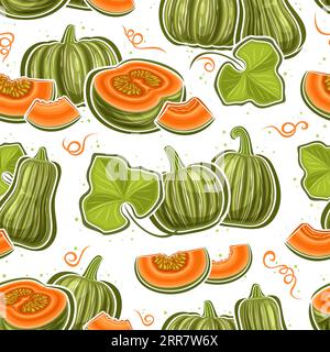 Vector Kabocha Seamless Pattern, wiederholter Hintergrund mit Illustrationen asiatischer Kabocha Stillleben Kompositionen für Geschenkpapier, quadratisches Poster mit Stock Vektor