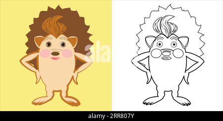 Zeichentrick Igel Kinder Vektor Malbuch Illustration Farbe und schwarz-weiß Umrissbild für das Malbuch Stock Vektor