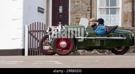 Aberystwyth-Ceredigion-Wales, Vereinigtes Königreich April 17 2022 1932 BSA dreirädriger Oldtimer Stockfoto