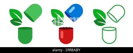 Kräuterblätter in der Kapsel Symbol der natürlichen Zutat in Apotheke Ergänzung Symbol Logo Set Stock Vektor