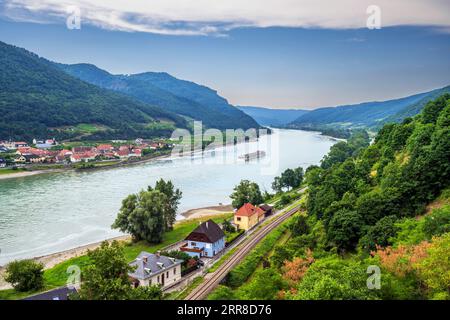 Malerischer Blick auf die Donau, Spitz, Niederösterreich, Österreich Stockfoto