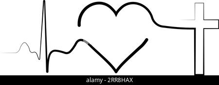 Symbol bedeutet Leben Puls Herzschlag Herz Christian Kreuz Stock Vektor