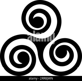 Schwarzes keltisches Triskelion spiralisiert über einer weißen dreifachen Helix Stock Vektor