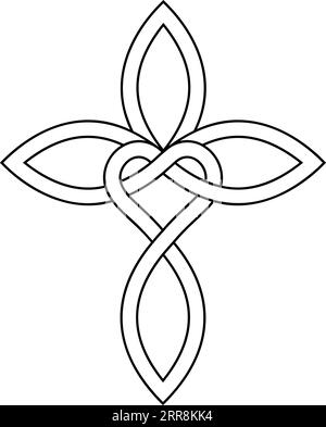 Unterzeichne unendliche Liebe Gott, Herz mit Unendlichkeitssymbol Kreuz Stock Vektor