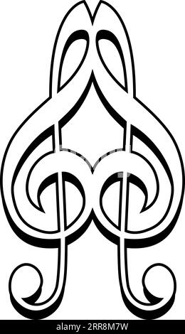 Logo-Symbol für musikalisches Liebeszeichen, zwei Höhenschlüssel bilden das Herz Stock Vektor