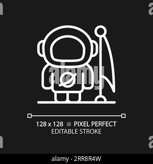 Mann auf Mond Pixel perfektes weißes lineares Symbol für dunkles Design Stock Vektor