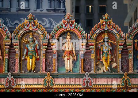 Fragment der Dekoration des hindu sri veeramakaliamman Tempels, singapur Stockfoto