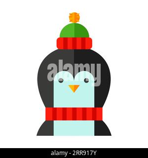 Pinguin mit rotem Schal und flachem Vektorsymbol Stock Vektor