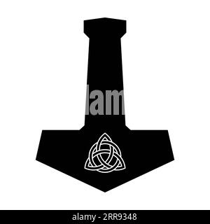 Mjolnir Thor Hammer mit Triquetra auf weißem Hintergrund. Isolierte Abbildung. Stockfoto