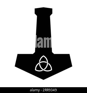 Mjolnir Thor Hammer mit Triquetra auf weißem Hintergrund. Isolierte Abbildung. Stockfoto