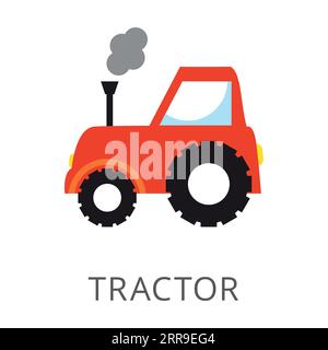 Seitenansicht des roten Traktors mit flachem Vektorsymbol mit großen Rädern Stock Vektor
