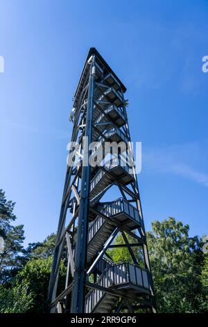 Feuerwehrturm auf dem Rennberg, bei Flaesheim, Haltern am See, im Waldgebiet Haard, einer von 3 Feuerwehrtürmen in der Region, von April bis Oktober Stockfoto