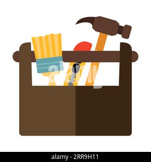 Holzkiste mit Bauwerkzeugvektor Stock Vektor