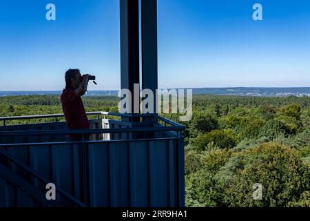 Feuerwehrturm auf dem Rennberg, bei Flaesheim, Haltern am See, im Waldgebiet Haard, einer von 3 Feuerwehrtürmen in der Region, von April bis Oktober Stockfoto