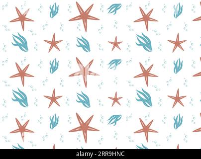 Seesterne mit nahtlosem Muster auf weißem Hintergrund Vektor-Grafik-Bannervorlage. Stock Vektor