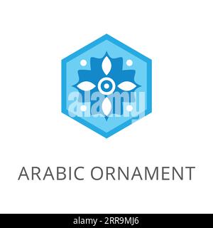 Arabische Verzierung in blauem flachem Hexagon-Vektorsymbol Stock Vektor