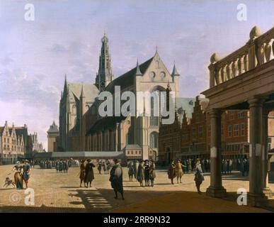 Gerrit Berckheyde – der Marktplatz und die Grote Kerk in Haarlem 1674 Stockfoto