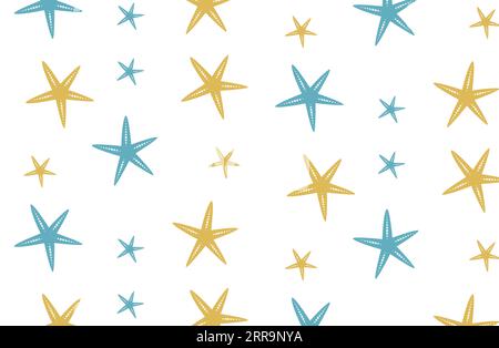 Seesterne mit nahtlosem Muster auf weißem Hintergrund Vektor-Grafik-Bannervorlage. Stock Vektor